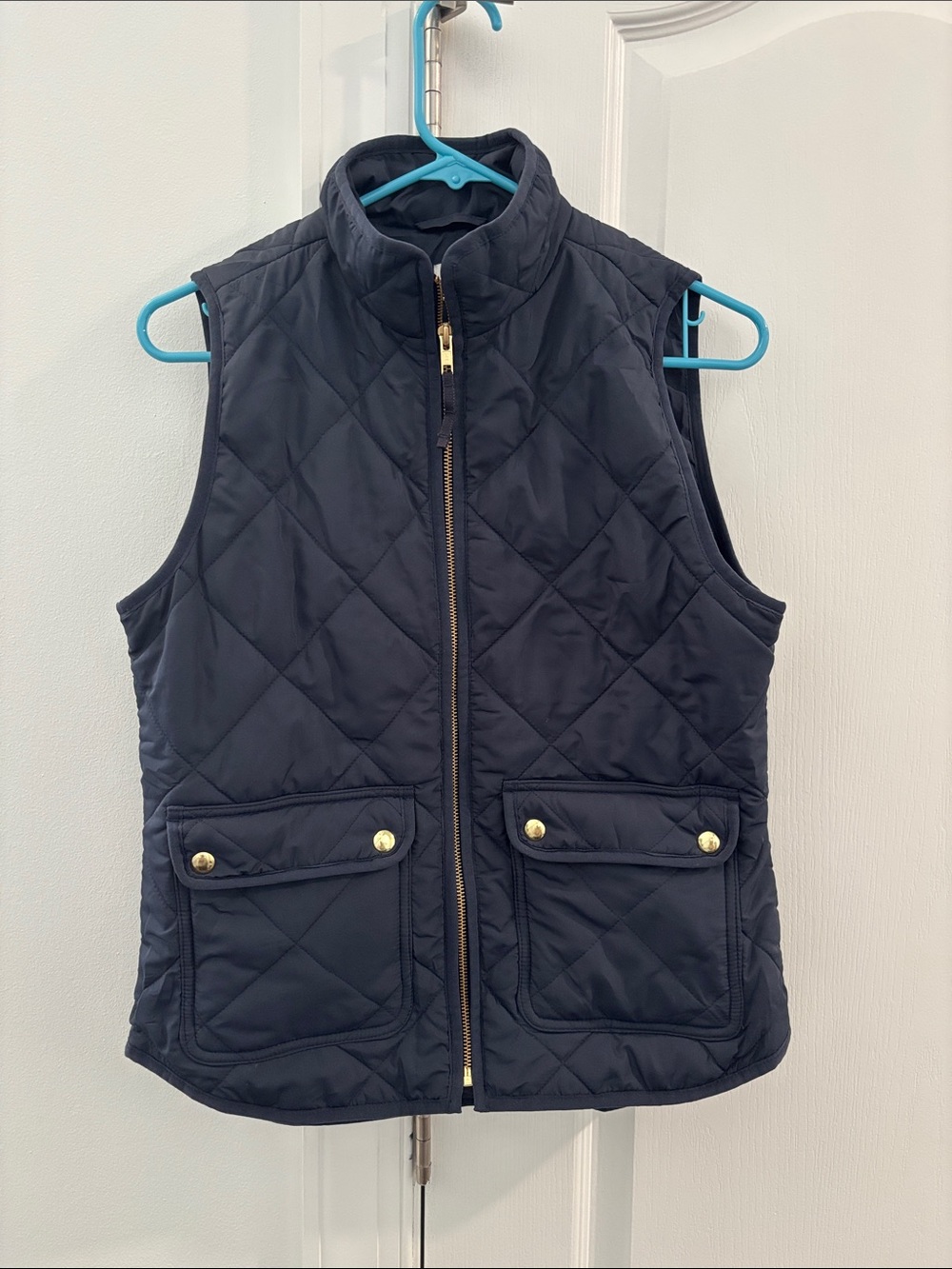 J. Crew Navy Quilted Vest with Gold Hardware